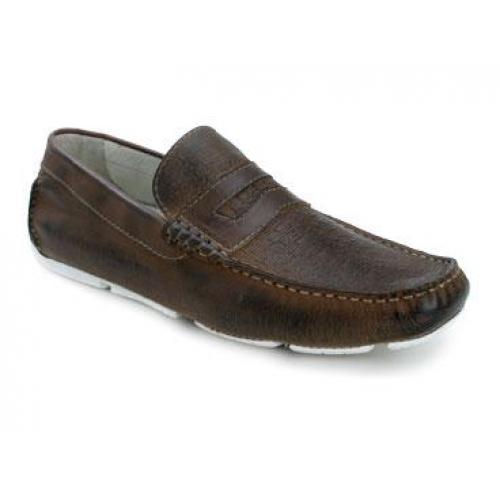 Bacco Bucci "Casal" Brown Genuine Grained Italian Calfskin With Penny Saddle Loafer Shoes